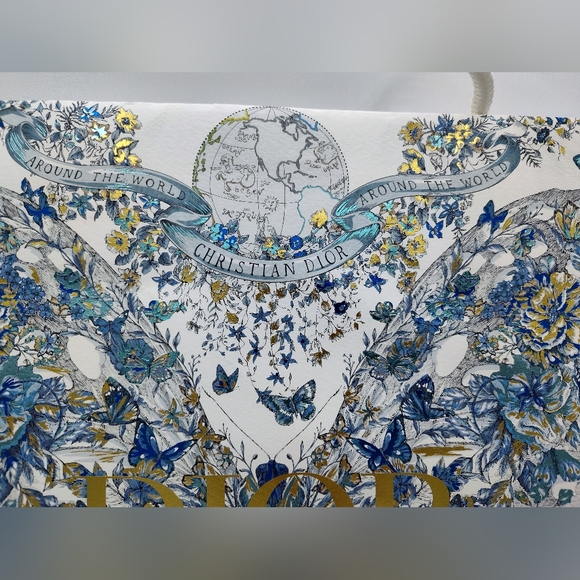 DIOR Large Butterfly Floral Gift Bag 16x12 Gold Foil Rope Handles PRISTINE - Picture 3 of 5